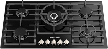 LA PIRAMIDE Built-In GLASS Gas Hob Cooker 90x60 CM, 5 burners, Italian Gas Valves with 210 Degree Rotation, Electrical: 220~240V, Full Safety, Durable-Heat Proof Knobs, LP-95G1MWMKGB, 1Year Warranty.