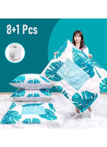 Vacuum Storage Bags with Electric Pump- Pack of 8 (2 Jumbo + 2 Large + 2 Medium + 2 Small) Reusable Compression Bags Space Saver for Packing,Clothes, Bedding, Travel)