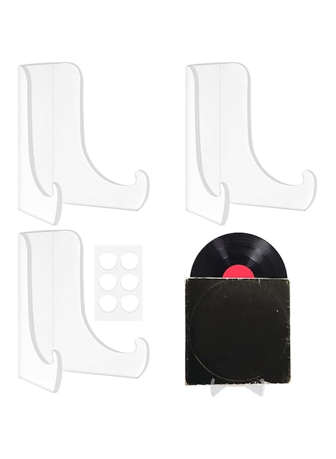 mongtsamz Acrylic Vinyl Wall Shelf, 3 Pieces Clear Vinyl Wall Mount Holder with Stickers Vinyl Wall Mounts, Album Holder for Vinyl Records and Photos