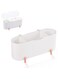 Duomama White Makeup Organizer with 3 Grids, Cotton Swab Dispenser, and Storage Jar - Bathroom Vanity Canisters for Cotton Balls and Pads