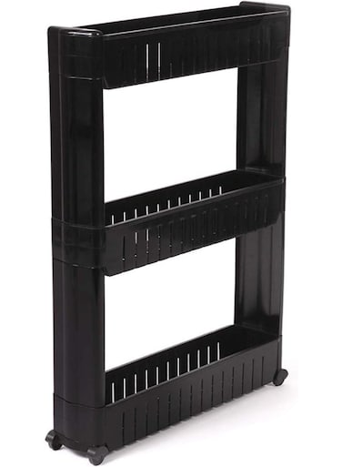 3-Tier Rack Shelf With Wheels Black
