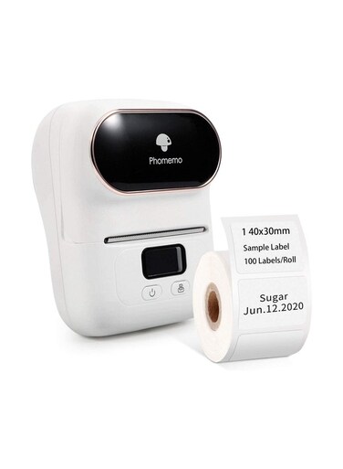 Phomemo M110 Label Printer Portable Bluetooth Thermal Mini Label Maker Printer Apply to Labeling Compatible with Android &amp; iOS System With 1 40&times;30mm Label White