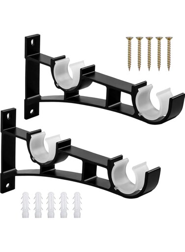Blue Diamond Double Drapery Rod Holder Black Curtain Rod Brackets Heavy Duty Aluminium Alloy with Screws for Curtain Rod