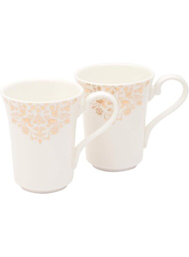Bone China Mugs Set, White/Gold, Fpr-029, 2 Pieces