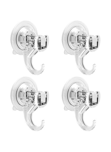 Tazweeq Suction Cup Hooks, 4pcs Clear Shower Suction Hooks, Holds Up to 3kg Transparent for Kitchen Bathroom Door Window