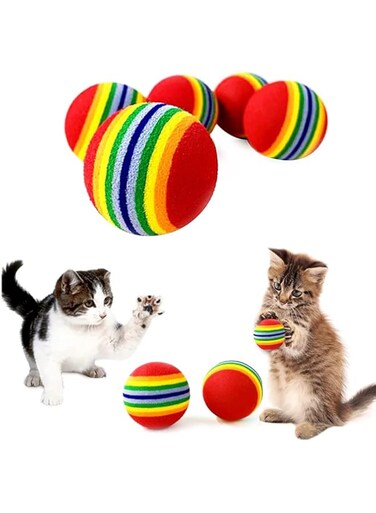 NeoStyle 10 Pcs Rainbow Ball Cat Toy，Interactive Indoor Kittens Favorite Toys,Pet Ball Toys for Cat Puppy Kitty Activity Play Training (10 Pcs Rainbow ball)