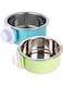 Joyzzz Crate Dog Bowl, 2PCS Stainless Steel Hanging Pet Kennel Cage Bowl, Dog Water Bowl with Removable, Food &amp; Water Feeder Coop Cup for Puppy, Cat, Rabbit, Blue and Green