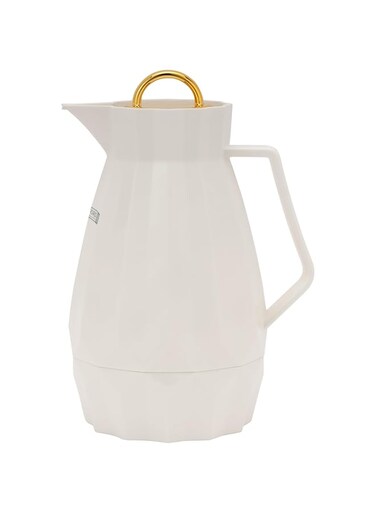 Royalford 1L Vacuum Flask- RF12129 With Pink Glass Inner and PP Outer Body Keeps Your Drinks Hot or Cold for Indoor and Outdoor Use Cream and Golden