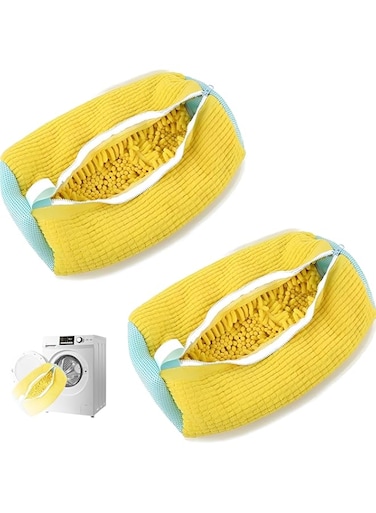 HZYH 2 Pcs Shoe Washing Bags, Shoe Laundry Bag for Washer and Dryer, Reusable Shoe Cleaner Bag for All Shoe Types and Sizes (Yellow)