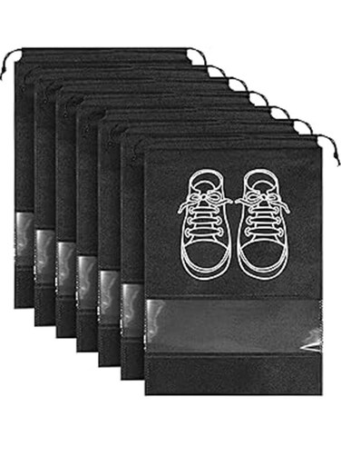 15 Pcs Shoe Bags for Travel, Portable Shoe Bags with Clear Window, Drawstring Dustproof Travel Shoe Storage Bag for Men &amp; Women,Black (Small+Medium+Large)