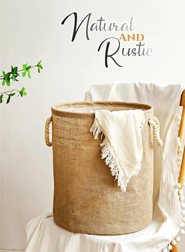and Linen Woven Foldable Laundry Basket with Doublehandle,Dress Storage Cloth Basket,Towel Basket,PE Waterproof and Moistureproof Inner Film,Kid's Toys Kitchen Storage Basket, Laundry Hamper for Bathroom Bedroom,Home Storage Container 40X45cm(16X18inch)