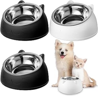 4 Pcs Raised Cat Food Bowls Stainless Steel Cat Bowl Tilted 15&deg; Elevated Cat Bowls Non Spill Kitten Puppy Food Bowl Slanted Dog Bowl Elevated Dish for Pets Dog Feeder Feeding Bowl for Cat (13.53oz)