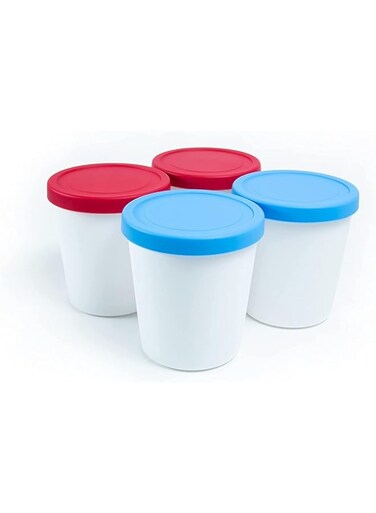 SEEWONDER Tight-Fitting Silicone Lid Ice Cream Containers, Pack of 4,6oz