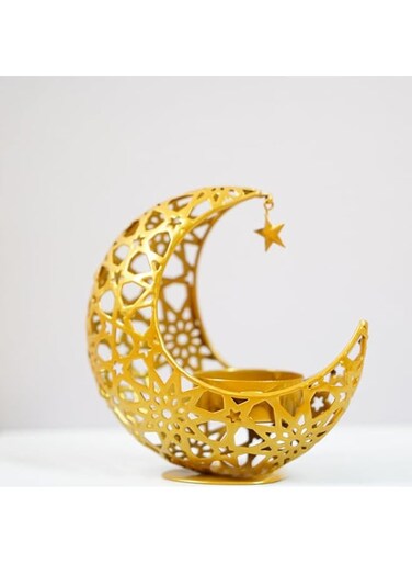 1pc Gold Metal Moon Candle Holder, Ramadan Eid Mubarak Decorations for Home Table, Tea Light Candle Holder for Home Decor, for Bedroom Living Room(Gold,1pc)