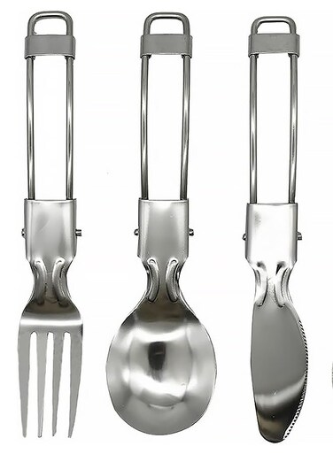 Folding Camping Utensils Set Portable Stainless Steel Flatware include Dishwasher Safe Spoon Fork Knife for Picnic Travel Hiking Backpacking