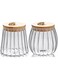 FANTESTICRYAN Small Glass Coffee Nuts Canister Airtight Storage Jar Petal Decorative Container with Bamboo Lid Metal Handle Easy to Grasp 700ml, 23 FL OZ (Set of 2)
