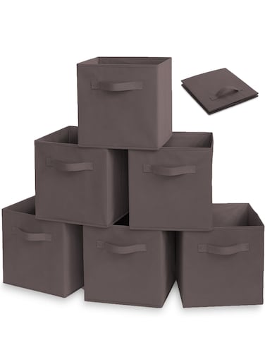 6 PCS Storage Bins Collapsible Fabric Storage Cubes Organizer with Handles Durable Storage Bins for Closet Shelves Offices Toys(10.5*11*10.5in Dark Gray)