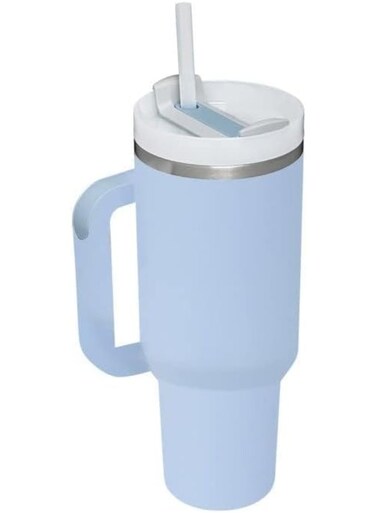 Insulated Stainless Steel Travel Mug 40oz (1200ML) with Handle, Straw &amp; Lid, Double Wall Vacuum Tumbler, Leak Resistant Coffee Cup, Car Cup Holder Friendly, Keeps Drinks Hot &amp; Cold for Travel, Office Blue