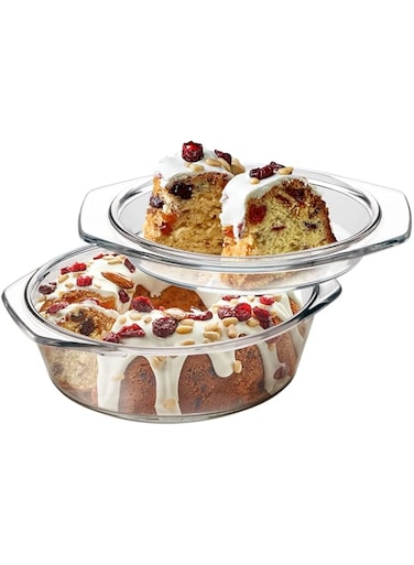 NUTRIUPS Clear Round Glass Casserole with Lid   Covered Glass Ovenware with Lid, 1 L