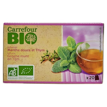 Carrefour Bio Organic Thyme and Mint Herbal Tea, 30g