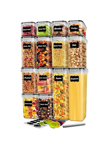 Aputue Airtight Food Storage Container Set, 14 Pcs BPA-free Food Storage Container with Lid, Cereal and Snack Containers with Lables and Small Spoon, for Kitchen Pantry Organization and Storage