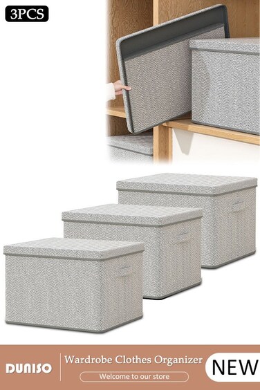 3 PCS Wardrobe Clothes Organizer, Foldable Drawer Closet Organizers with Mesh Window and Handle, Washable Closet Storage Basket Bins, Stackable Closet Storage Organizer, Fabric Storage Boxes for Clothing, Jeans, Bras, Leggings, Sweaters