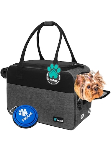 PetAmi Dog Purse Carrier for Small Dogs, Airline Approved Soft Sided Pet Carrier with Pockets, Ventilated Dog Carrying Bag Puppy Cat, Dog Travel Supplies Accessories Carry Tote, Sherpa Bed, Dark Gray