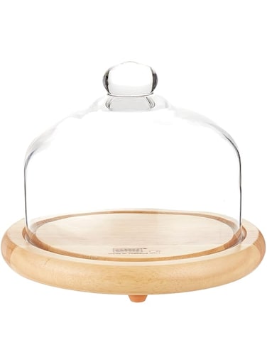 Billi Wooden Cheese Dome With Glass Lid Gw-927, Multi-Colour