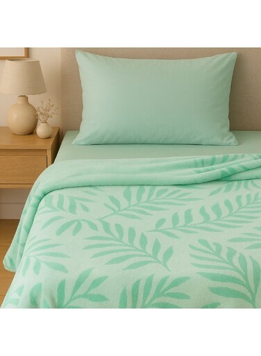 DECOR Jacquard Flannel Blanket &acirc;&euro;&ldquo; Double (200x220 cm) &acirc;&euro;&ldquo; Knitted Leaf Embossed, Light Green   Ultra-Soft, Premium Brushed Polyester, All-Season Comfort