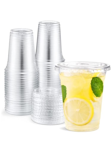 Eupako 12 oz Plastic Cups with Lids - 100 Set Clear Disposable Party Cups for Cold Drinks, Smoothies, Milkshakes