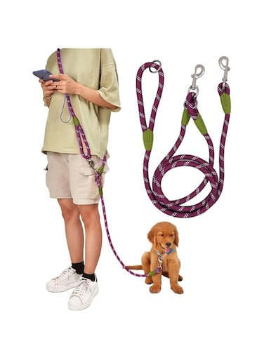 pawstrip Hands Free Dog Leash Waist &amp; Crossbody Rope with Slip Lead Durable for 2 Dogs Nylon Reflective Heavy Duty Hiking Bungee Leash for Small Large Dogs (Purple)