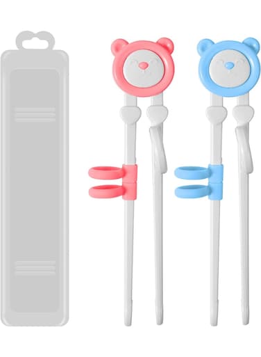 2 Pairs Kids Chopsticks, Kids Toddler Learning Training Chopsticks with Case, Cute Animal Cartoon Design Chopstick Helper Trainer for Kids Beginners, Bear