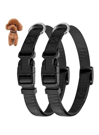 PuppyDoggy Adjustable Dog Collar Black Nylon Dog Collar Martingale Collar for Dogs with Quick Release Buckle Classic Pet Collar for Small Medium Large Dogs (Small 2 Pack, Black)