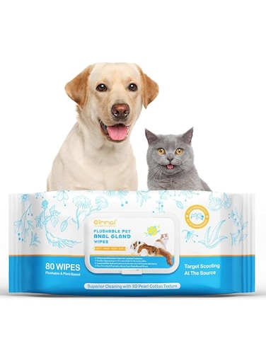Pet Anal Gland Wipes, 80 Wipes Effectively Eliminate Odors, Keep Fresh Lasting, Dog Wipes, Eco-Friendly and Flushable, Made of 100% Plant Fiber, Suitable for All Dogs and Cats