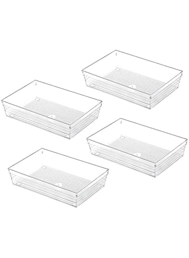 Backerysupply Clear Plastic Drawer Organizer Tray for Vanity Cabinet (9"&times;6"&times;2" Set of 4) For Office Bathroom Makeup Drawers
