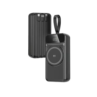 High-Capacity 20000mAh Portable Power Bank with Integrated Cables and Magnetic Wireless Charging

