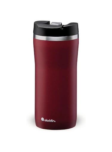 Aladdin Barista Mocca Thermavac Leak-Lock Stainless Steel Thermos Travel Mug for Hot Drinks 0.35L Burgundy Red &ndash; Keeps Hot for 3 Hours - BPA-Free Reusable Coffee Cups - Leakproof - Dishwasher Safe