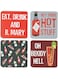 Pavilion Gift Company Bloody Mary Sentiment, Pattern and Character Holder 4" (4 Piece) Coaster Set with Box, 4 Inch Square, Multicolor