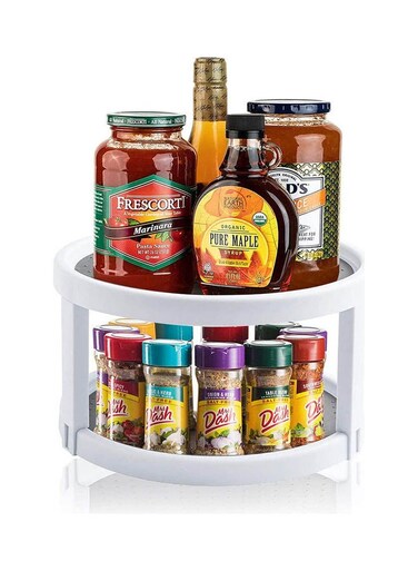 2-Tier Non Skid Turntable Cabinet Organizer Grey/White 24.8x15.2cm