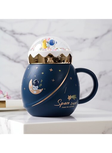 Astronaut Ceramic Mug for Coffee, Tea and Milk   Porcelain Mug with Lid, Spoon and Gift box   Luxury Style Cup Gift for all Glorious Events, Kitchen and Home Decor