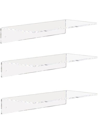 Weiai Clear Acrylic Shelves 12 Inch, Floating Wall Mounted Shelf for Bedroom, Living Room, Bathroom, Set of 3