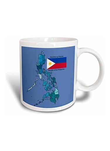 Flag And Map Printed Mug White/Blue/Red