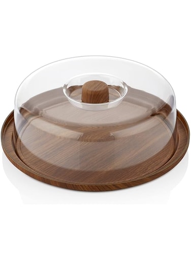 Orchid EVELIN Round Bread &amp; Cake Serving Box Container With Lid Cake Server Storage Keeper Tray with See-Through. (Without Lid) (SERVING TRAY WITH COVER)