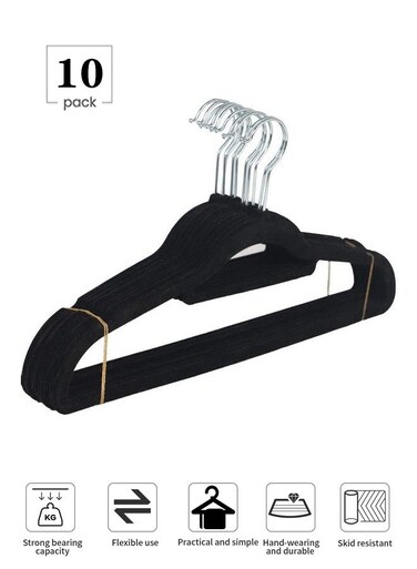10-Piece Non-Slip Velvet 360 Degree Swivel Hangers Set Black Organize Wardrobe Hangers