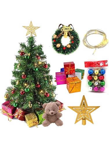 Masroo Dollhouse Christmas Decorations, 30 CM Mini Christmas Tree with Lights, Christmas Dollhouse Miniature of 1/12 Scale Accessories