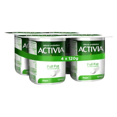 Activia Full Fat Plain Yoghurt, 125g Pack of 4