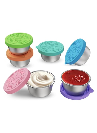 6PCS Stainless Steel Salad Dressing Containers - Leakproof 1.6 Oz Sauce Cups with Silicone Lids