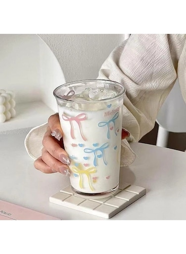 380ml Cute Bow Glass Water Cup, French Glass Coffee Mug, (Mouth Diameter 3.38" &Atilde;&mdash; Height 5.11")