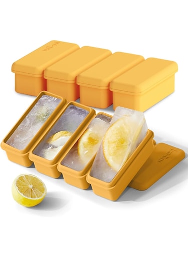 Silicone Ice Cube Molds Widely Use 2 Packs, Ice Cube Tray for Whiskey, Easy Release Ice Mold, Freezer Molds for Soups and Sauces (Yellow)