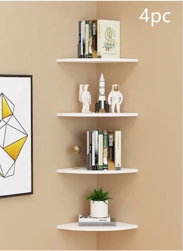 4-Pieces Home Decoration Shelf Shower Organizer Wall Mounts Storage Rack White 18x18 Centimeter